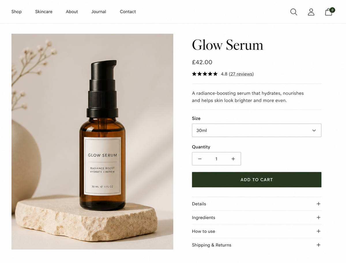 Fake Shopify store product page used for conversion audit demonstration
